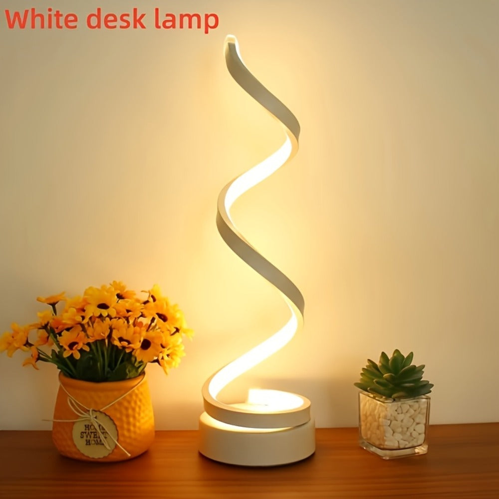 Dimmable Spiral Table Lamp with Touch Control & USB-C Charging Port, 3-Way Brightness Bedside Nightstand Lamp, Modern Minimalist LED Desk Lamp for Bedroom Living Room, Black & White