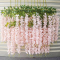 Artificial Wisteria Hanging Flowers 24pcs Fake Wisteria Vine Garland Silk Flower String for Wedding Home Party Backdrop Wall Decor Light Pink
