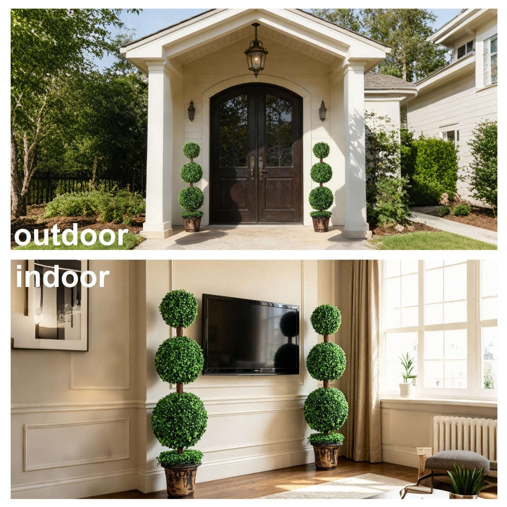 Artificial Boxwood Topiary Tree 2 Pack 3ft 4ft Faux Topiary Ball Tree Potted Plant for Front Door Porch Living Room Indoor Outdoor Decor