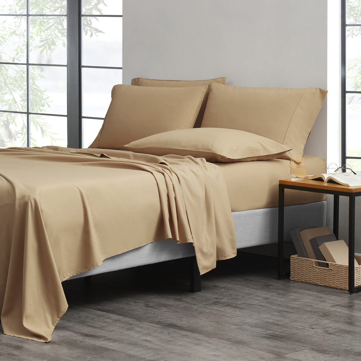 Bamboo Sheet Set 6 Piece Cooling Bed Sheets with Deep 16 Inch Pockets - 2000 Thread Count Microfiber Bamboo Blend Fitted Flat Sheets Pillowcases Twin Full Queen King Cal King