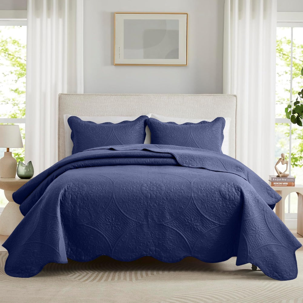 Quilted Bedspread Set 3 Piece ¨C Soft Floral Coverlet with Pillow Shams, Lightweight Breathable Quilt for Bedroom & Guest Room, All Season Bed Cover