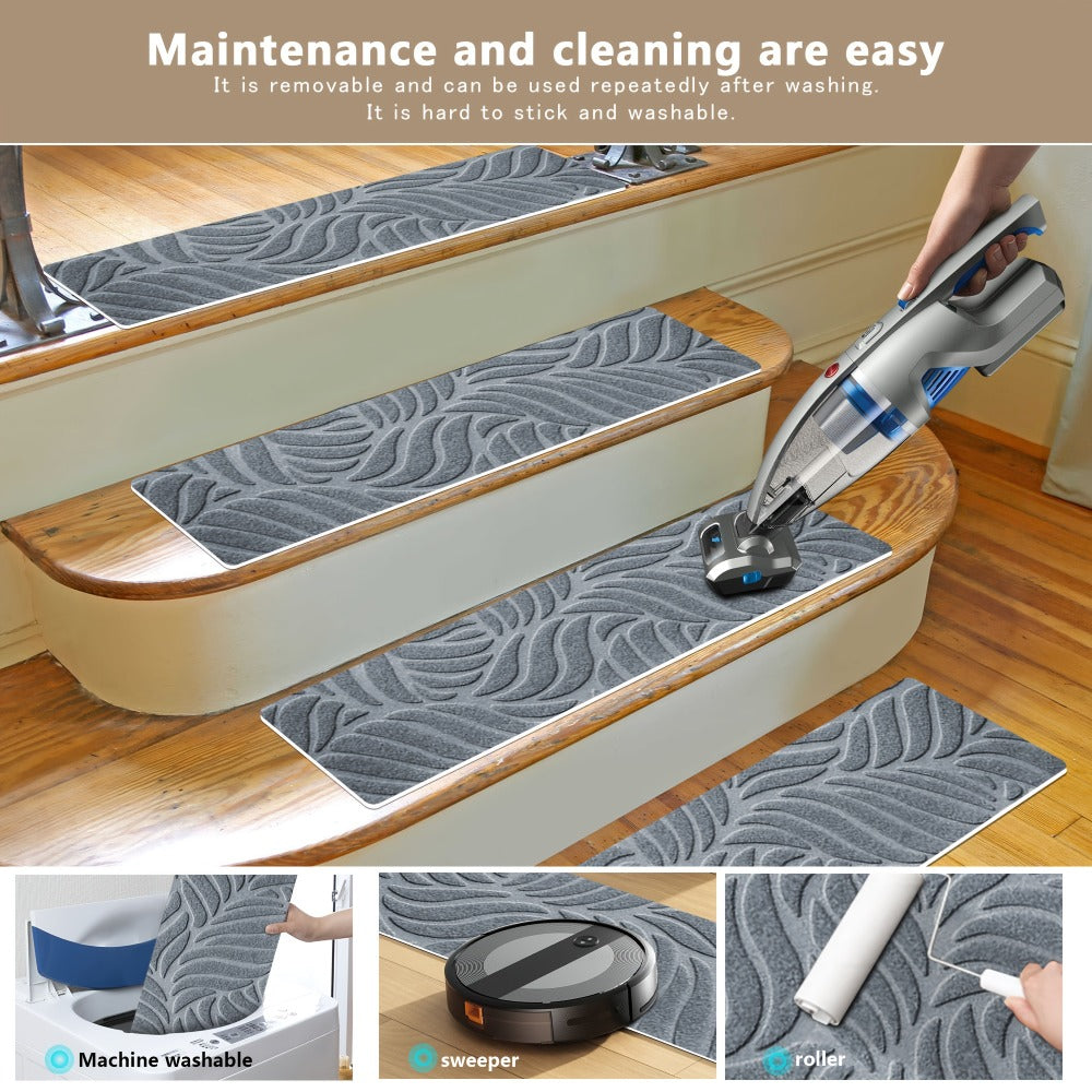Non-Slip Stair Treads 15pcs 8¡±x30¡± Self-Adhesive Carpet Pads for Wooden Steps ¨C Washable Polyester Indoor Stair Mats for Safety, Anti-Slip Step Covers in Multiple Colors