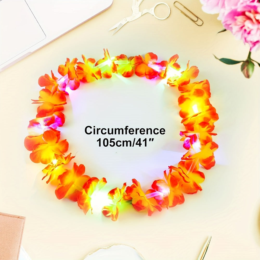 Light Up Hawaiian Lei Necklace 26pcs LED Flower Leis Glow Necklaces for Luau Party Beach Party Tropical Costume Accessories