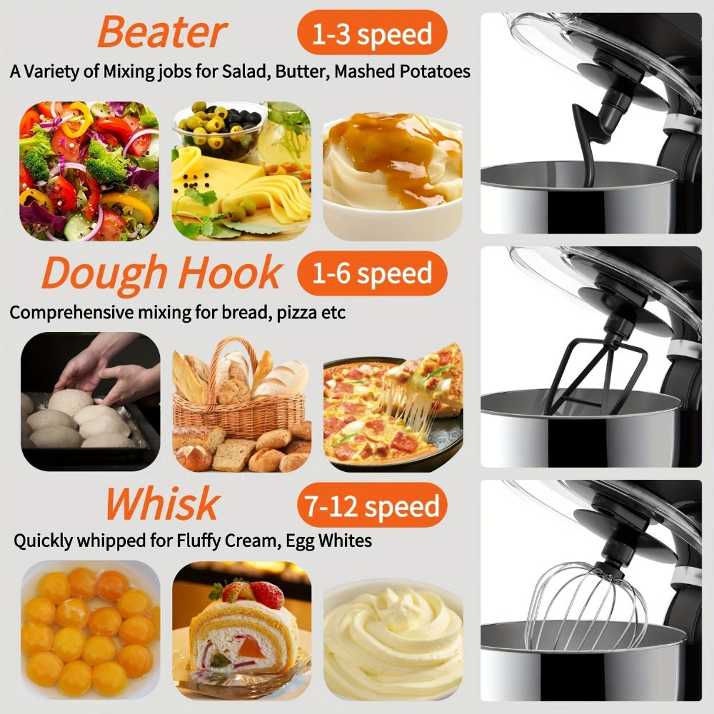 Bowl-Lift Stand Mixer 5.5 Qt 4-in-1 Electric Vertical Mixer 350W 12-Speed with Pulse Stainless Steel Bowl Dough Hook Whisk Mixing Paddle for Cake Bread Dough Black Red