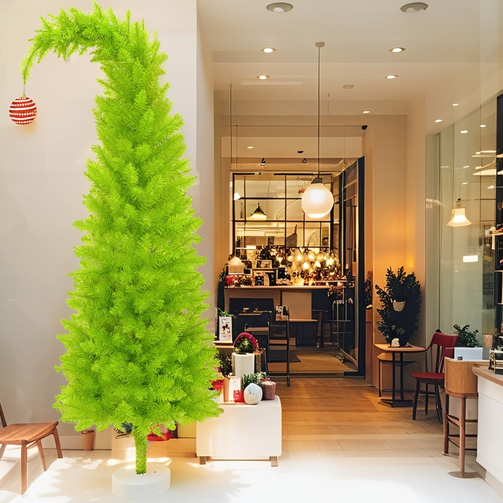 6 Foot Artificial Christmas Tree with Lights Tree Skirt and Christmas Ball Bendable Xmas Tree Stand Indoor Holiday Window Display Decoration