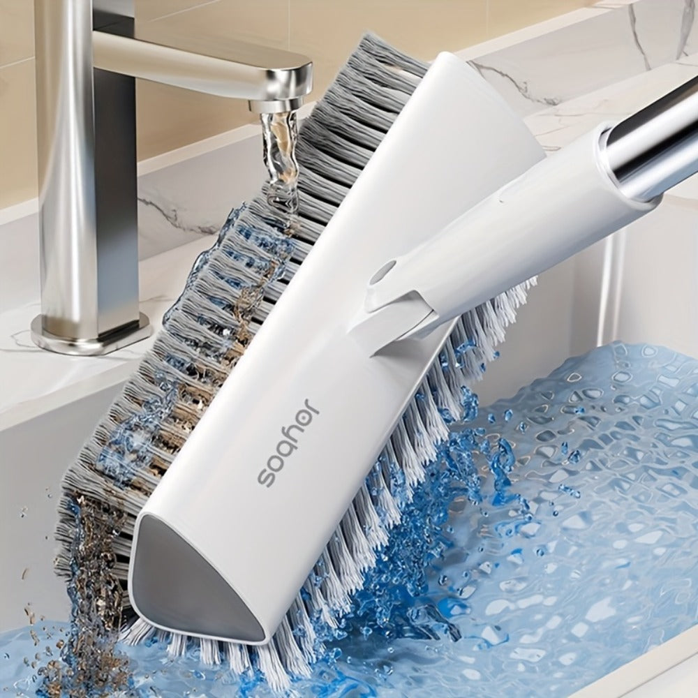 Floor Scrub Brush 52 Inch Long Handle Double-Sided V-Shaped Triangle Head Stiff Bristles Deep Cleaning Corners Gaps Tile Bathroom Kitchen Patio Crevice Brush