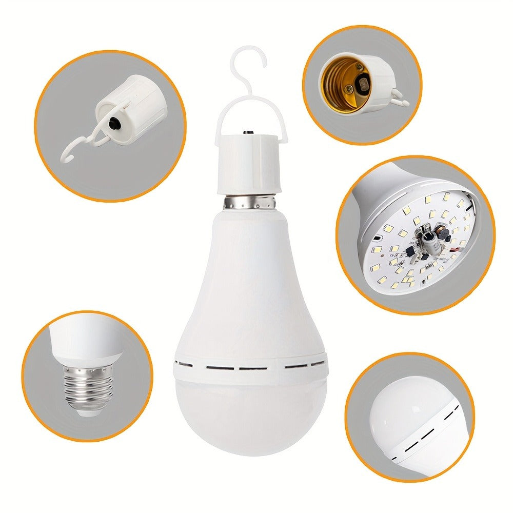 Rechargeable Emergency LED Light Bulb 12W 6500K 2000mAh with Polished Metal Finish ¨C Spherical Design Half-Flip Installation Backup Battery Bulb for Camping Hiking Indoor Outdoor Power Outage, 4 Pack