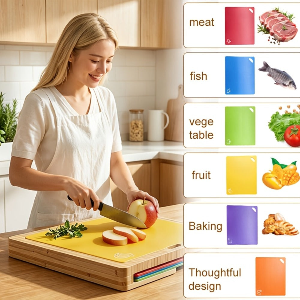 Bamboo Cutting Board Set for Kitchen ¨C Food-Safe Cheese Platter & Charcuterie Board for Meat, Cheese, Bread, Vegetables & Fruits, Perfect Home Kitchen Gadget or Housewarming Gift, 1pc or 7pcs Set