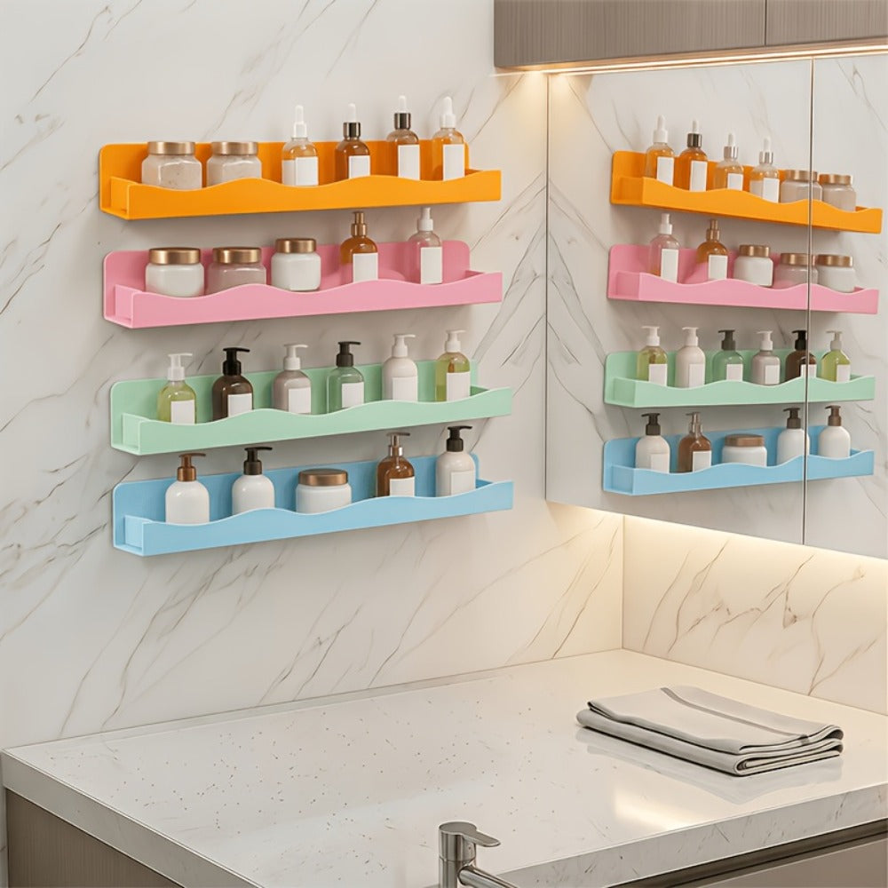 Iridescent Acrylic Floating Shelves Wall Mounted ¨C Colorful Rainbow Storage Rack for Nail Polish, Cosmetics & Sundries, Art Deco Style Bathroom & Bedroom Shelf, 2 or 4 Pack (Pink / Macaron / Clear)