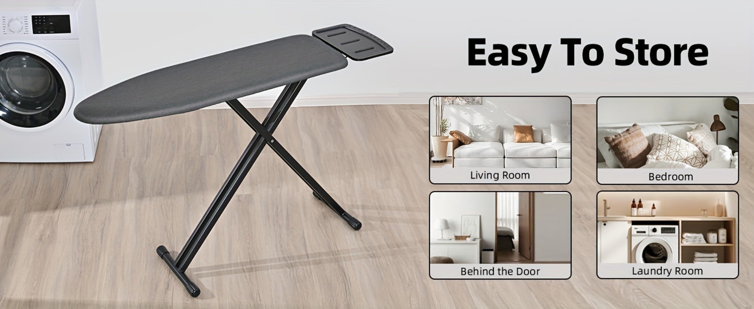 Full Size Ironing Board 43x13 In with Iron Rest, Adjustable Height & Thick Heat-Resistant Padded Cover, Sturdy Anti-Skid Metal Legs, Lightweight Freestanding Iron Board for Home Laundry Room Bedroom