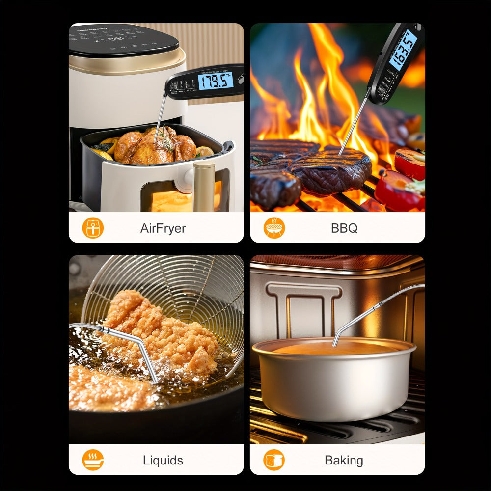 Instant Read Meat Thermometer with Dual Probes Backlit LCD Digital Cooking Thermometer Fast 3-Second Read Calibration Alarm BBQ Grill Oven Smoker Oil Candy Kitchen Food Thermometer Gift