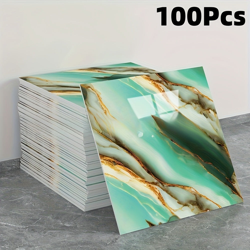 Peel and Stick Wall Tile Stickers Marble Pattern Self-Adhesive Waterproof Glossy Wallpaper 50/100Pcs for Kitchen Bathroom Living Room Home Decor