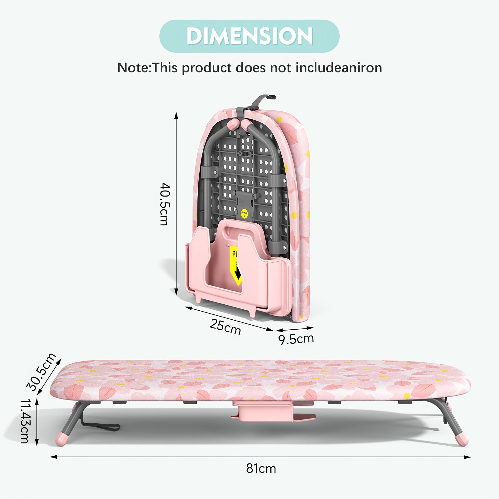 Tabletop Ironing Board with Iron Holder - Compact Portable Mini Ironing Board with Non-Slip Feet, Heat Resistant Cover, Space Saving Design for Small Spaces, Dorm, Travel - Pink