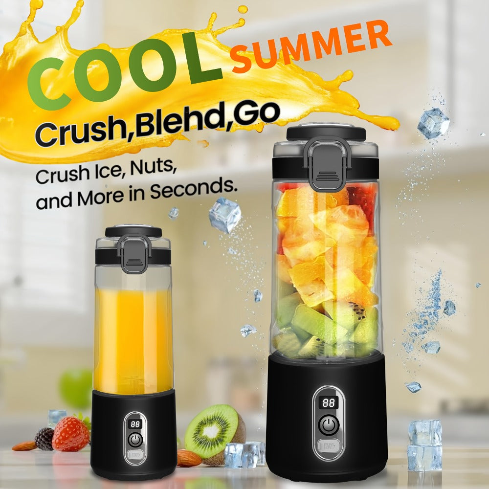 Portable Smoothie Blender USB-C Fast Charge 6-Blade Stainless Steel ¨C Digital Timer Battery Display High-Speed Ice Crush No-Spill Lid | Protein Shake Gym Travel Blender in Black Pink White