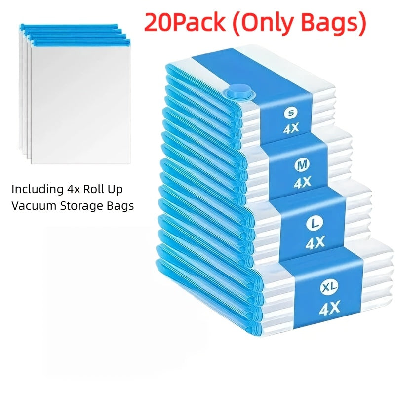 Vacuum Storage Bags with Air Pump, 20-21 Pack Reusable Compression Bags for Clothes, Quilts & Blankets ¡ª 4 Sizes Space-Saving Storage for Travel, Moving & Organizing | Transparent