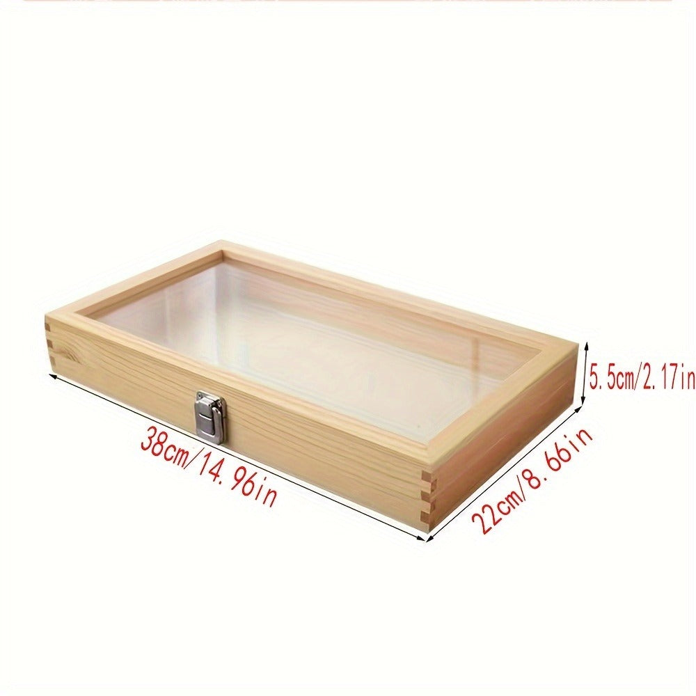 Wooden Display Cabinet with Transparent Lid ¨C Lockable Rectangular Storage Box for Collectibles, Jewelry, Souvenirs & Memorabilia ¨C Sturdy Wood with Secure Metal Latch