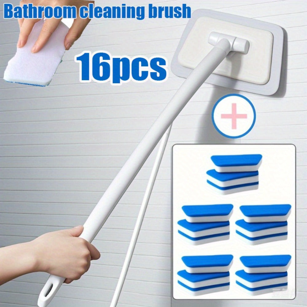 Cleaning Brush Set 16pcs All-Purpose Deep Clean System | 2-in-1 Bath Scrubber & Window Squeegee with 22¡± Extendable Handle | 90¡ã Rotating Head Bathtub Brush Kit for Indoor & Outdoor Surface Cleaning