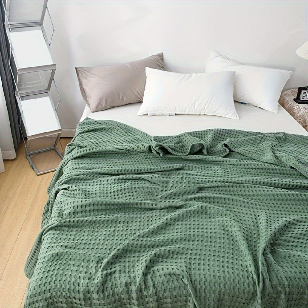 Cotton Waffle Blanket ¨C Pure Cotton Multilayer Summer Cooling Quilt, Jacquard Knit, Machine Washable, Air Conditioning Blanket