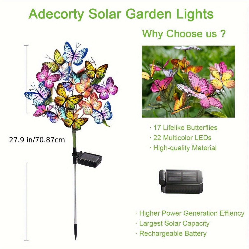 Solar Butterfly Garden Stake Lights Outdoor Waterproof IP65 ¨C 2pcs Colorful LED Solar Powered Lawn Insert Lights for Garden, Courtyard & Patio | Christmas Holiday Yard Decoration Ground Lights