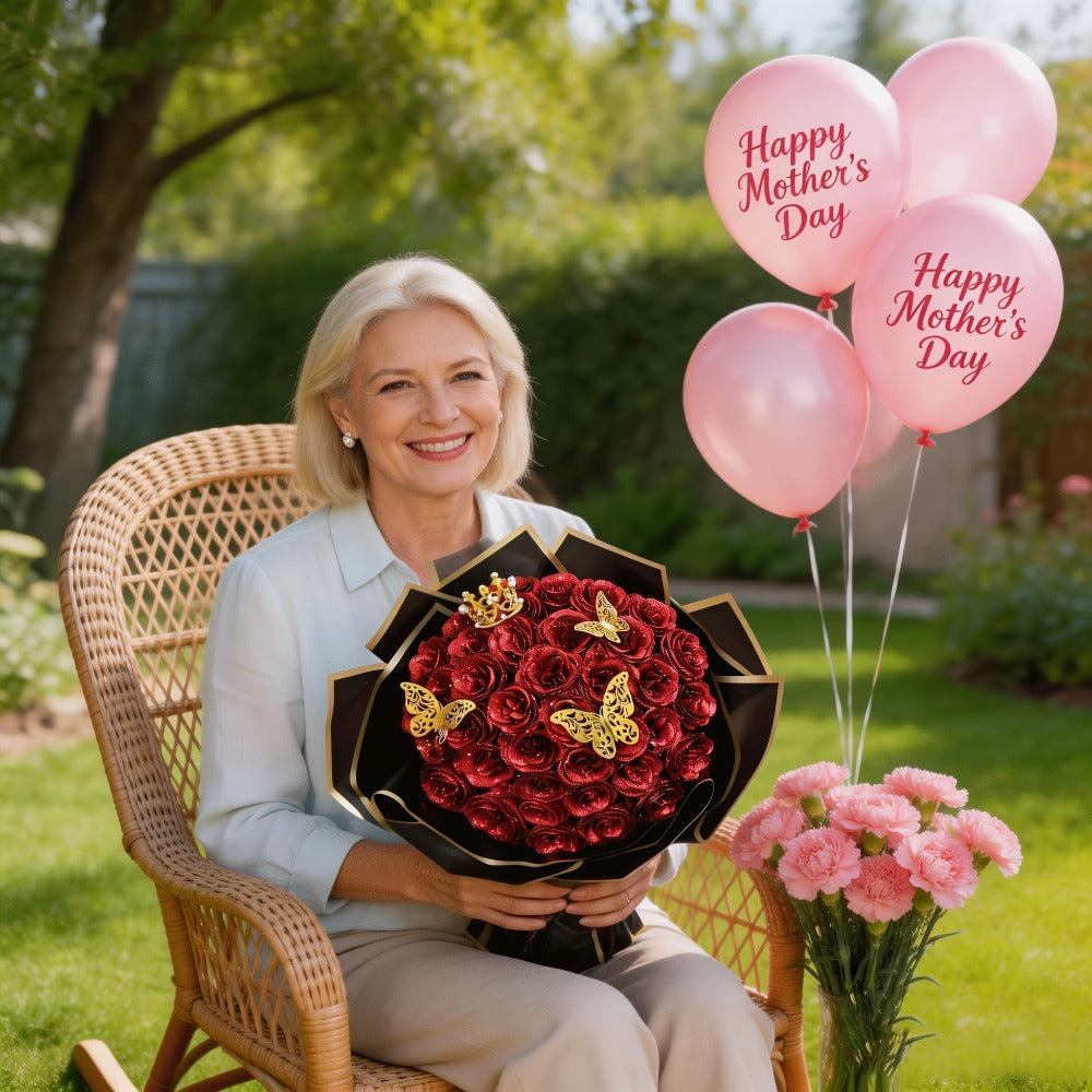 Glitter Roses Bouquet 24/36pcs - Everlasting Artificial Roses with Sparkling Glitter Petals for Valentine's Day, Wedding & Anniversary