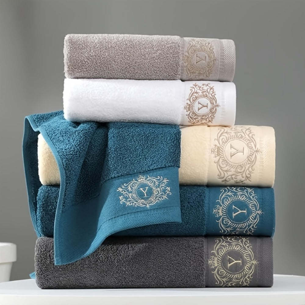 Embroidered Cotton Towel Set 3-Piece ¨C 400g/©O Soft Absorbent Lint-Free Bath Towel Hand Towel Set for Home Spa Salon