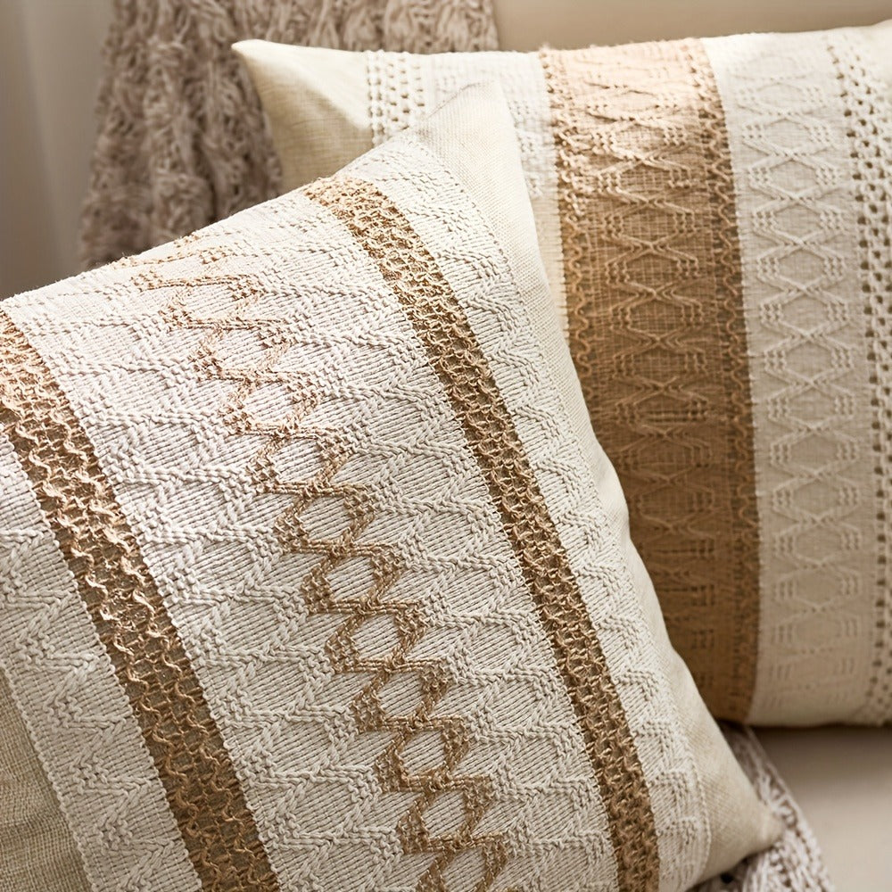 Throw Pillow Covers 2 Pack Boho Geometric Brown Beige 18x18 ¨C Bohemian Decorative Pillow Cases with Zipper Closure ¨C Soft Polyester Cushion Covers for Sofa Couch Bedroom Living Room Boho Home Decor