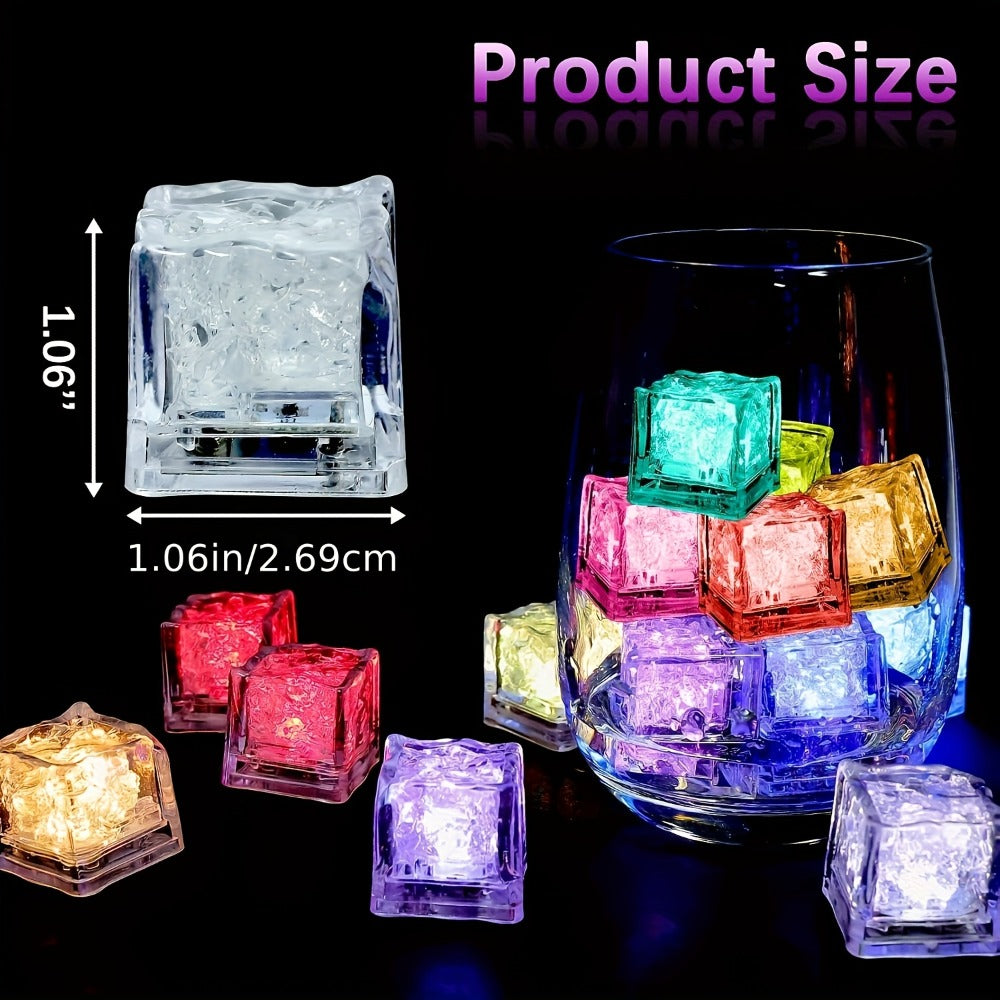 LED Ice Cube Lights Reusable Mixed Color, Flashing Sensory Light-Up Ice Cubes for Bar, Party & Wedding Decoration ¡ª Bulk Set of 24 or 48 | Eco-Friendly Promotional Event Lights