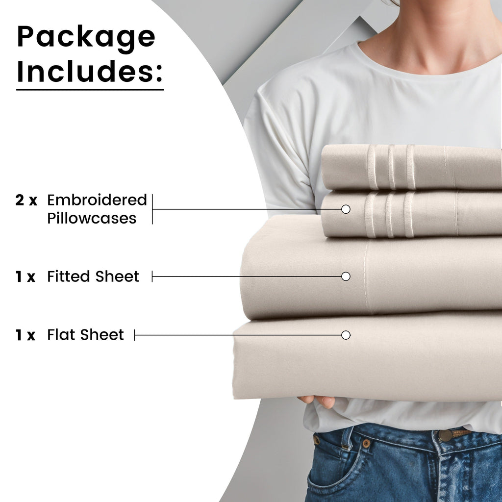 Fitted Sheet Set 6-Piece Brushed Polyester Deep Pocket Bed Sheets 20 Colors Hotel Luxury Soft Bedding with Embroidered Pillowcases