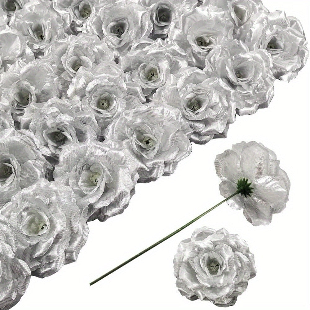 Artificial Roses with Stems 50pcs Silk Fake Flowers | 3 Inch Flower Head 6 Inch Stem Detachable DIY | Wedding Valentine's Day Home Decor Bouquet Arrangement in 6 Colors