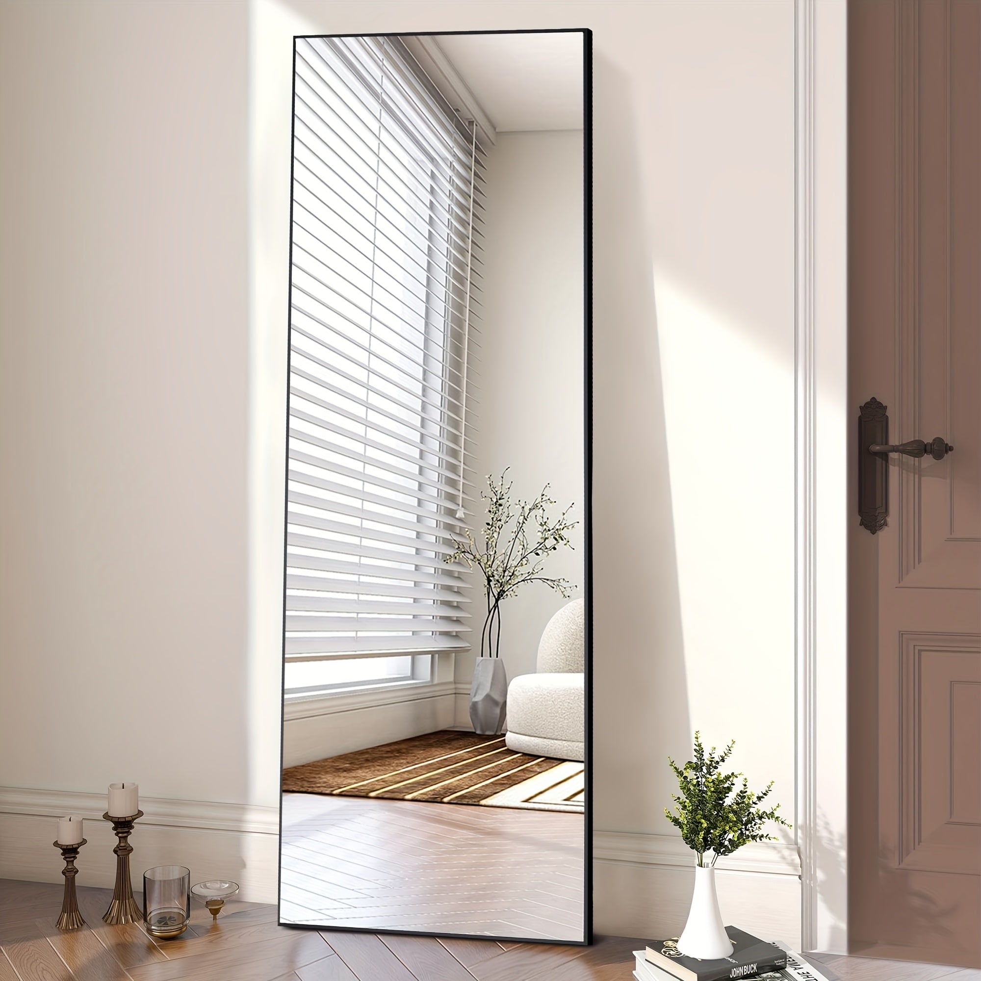 Full Length Mirror Floor Standing, Arched & Rect Body Mirror with Stand, Hanging or Leaning Wall Mirror, Aluminum Alloy Thin Frame for Bedroom Hotel Bathroom