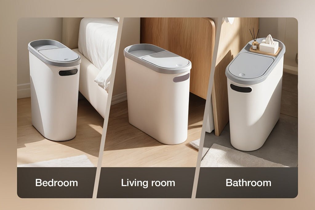 Small Bathroom Trash Can with Built-In Handles Rustproof Space Saving Plastic Waste Bin for Bathroom Laundry Office Includes Trash Bags