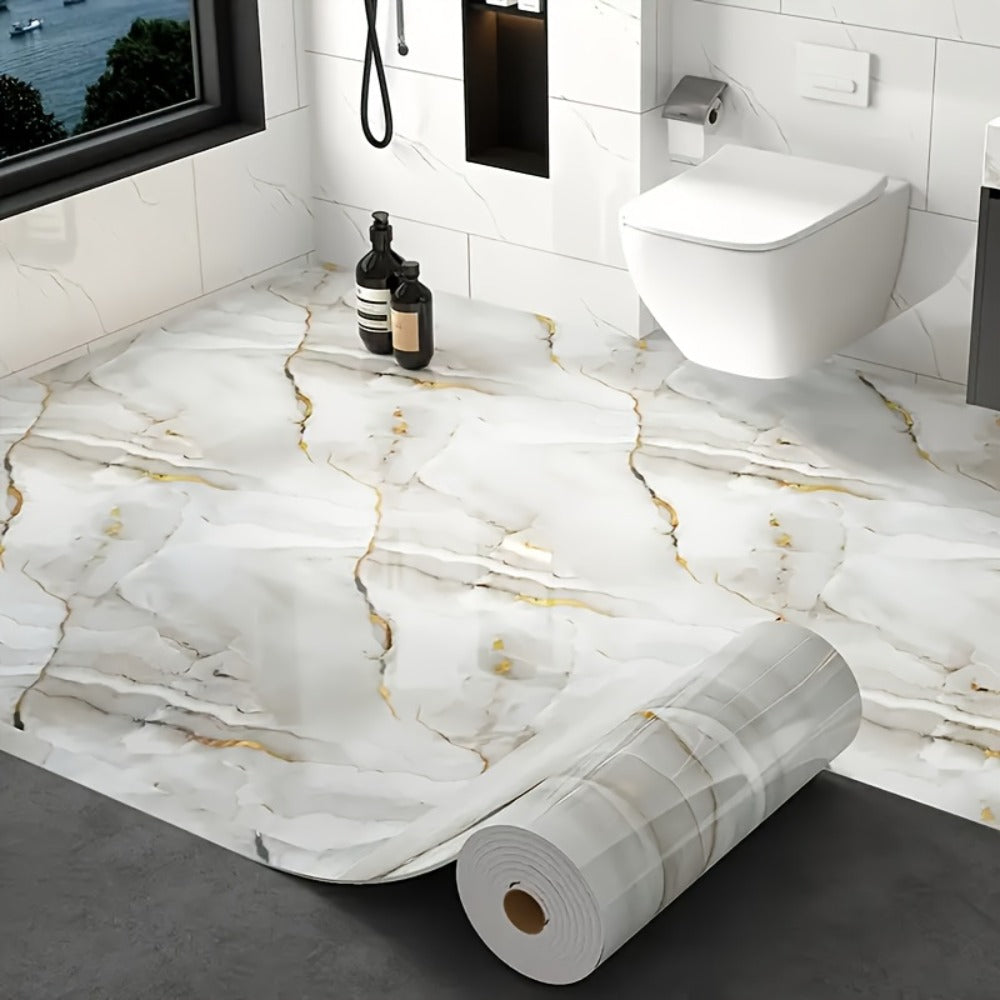 Peel and Stick Floor Tile Sticker 15.7¡±x118¡± Self-Adhesive Marble Pattern Vinyl Roll ¨C 3mm Thick Removable Flooring for Kitchen Backsplash, Bathroom, Shower Room & Home Renovation
