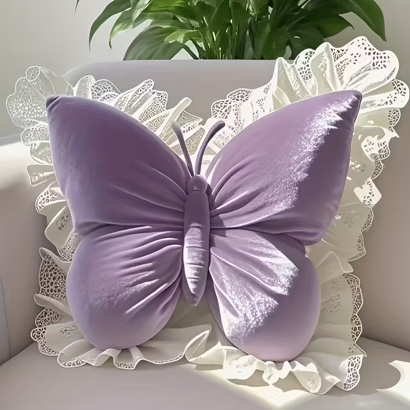 Butterfly Shaped Throw Pillow 3D Bow Decorative Cute Accent Pillow for Bed Sofa Couch Velvet Soft Polyester Fill Whimsical Home Decor Gift Multiple Colors 40x28cm