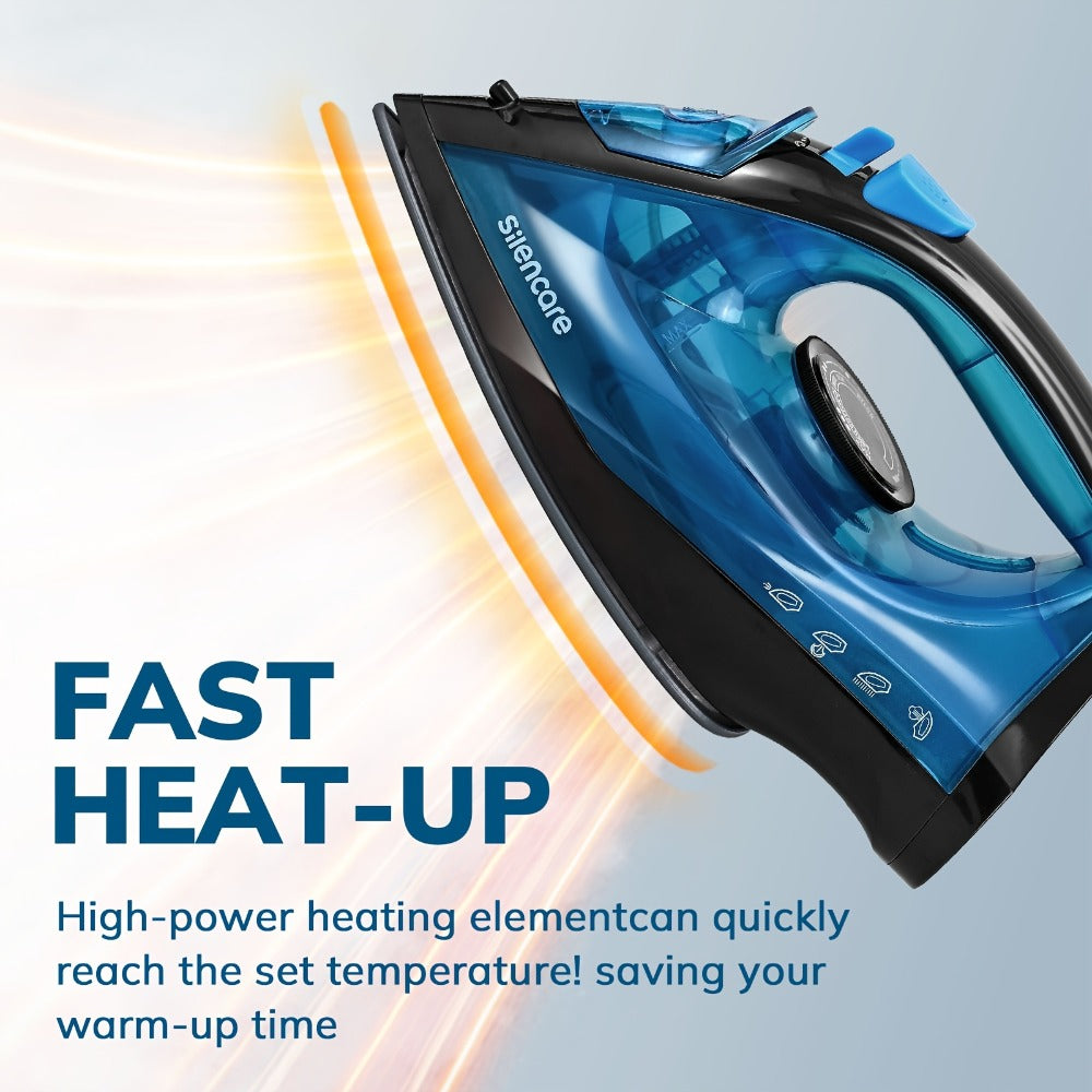 Steam Iron Non-Stick Bottom Plate High Pressure Anti-Calc Safety Protection Adjustable Temperature Steam Settings Dry Wet Clothes Fast Heating Travel Essential Blue