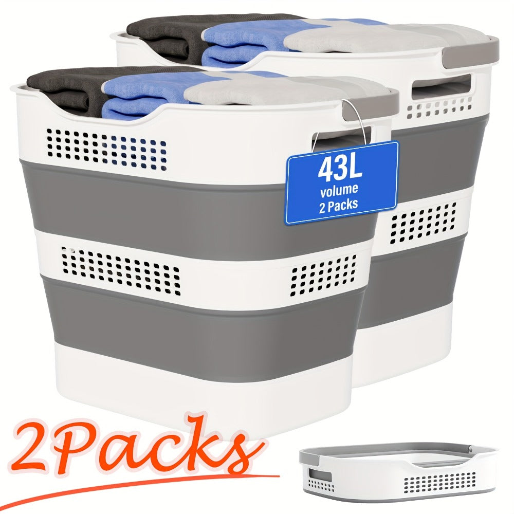 Collapsible Laundry Basket 43L Foldable Pop-Up Hamper with Handles ¨C 11.5 Gallon Plastic Laundry Basket Space-Saving Portable Storage Container Organizer for Bedroom, Bathroom & Dorm, 1pc or 2 Pack
