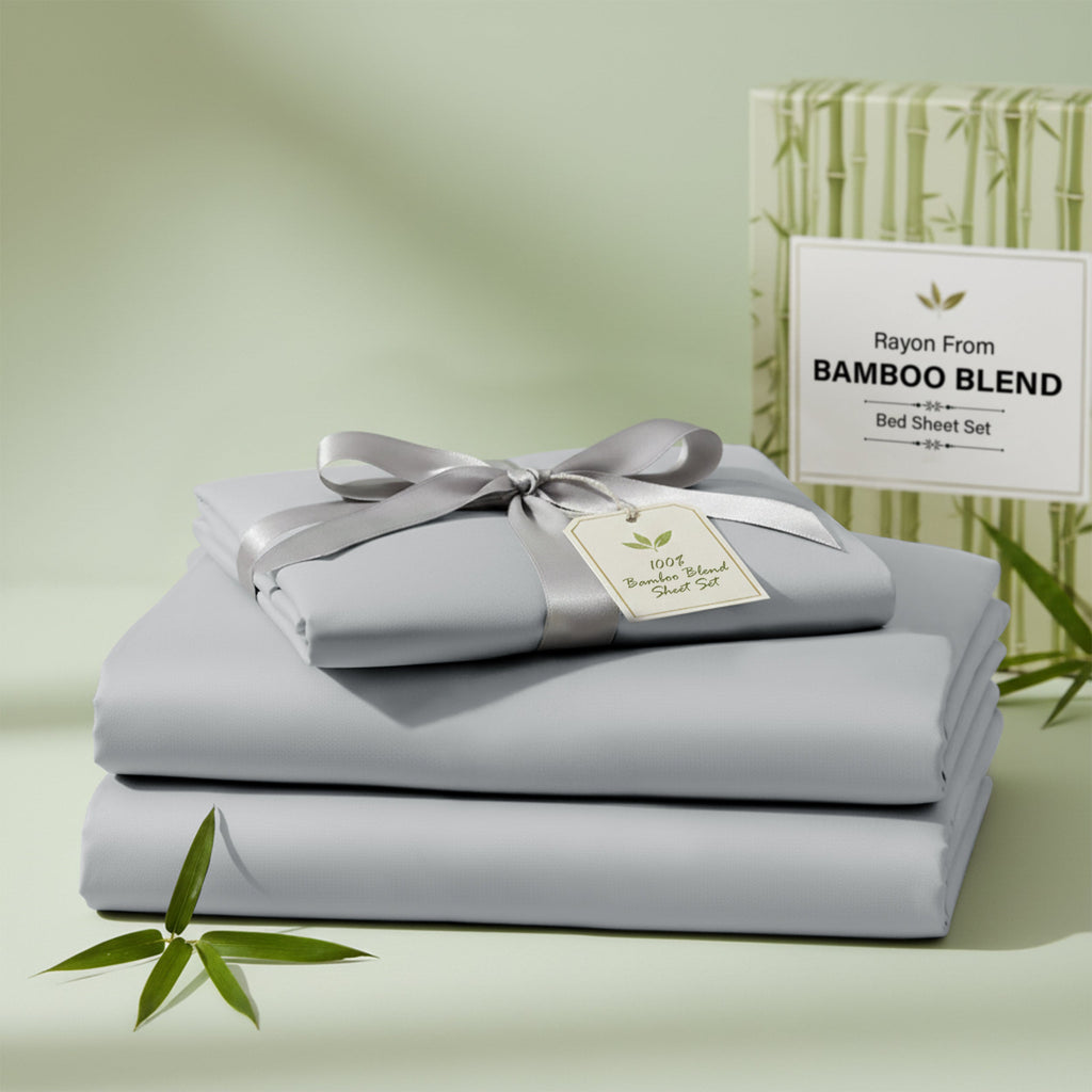 Bamboo Blend Bed Sheet Set 4 Piece 30% Bamboo Viscose 70% Polyester Cooling Deep Pocket 16 Inch Wrinkle-Resistant Moisture-Wicking Twin Full Queen King Cal King