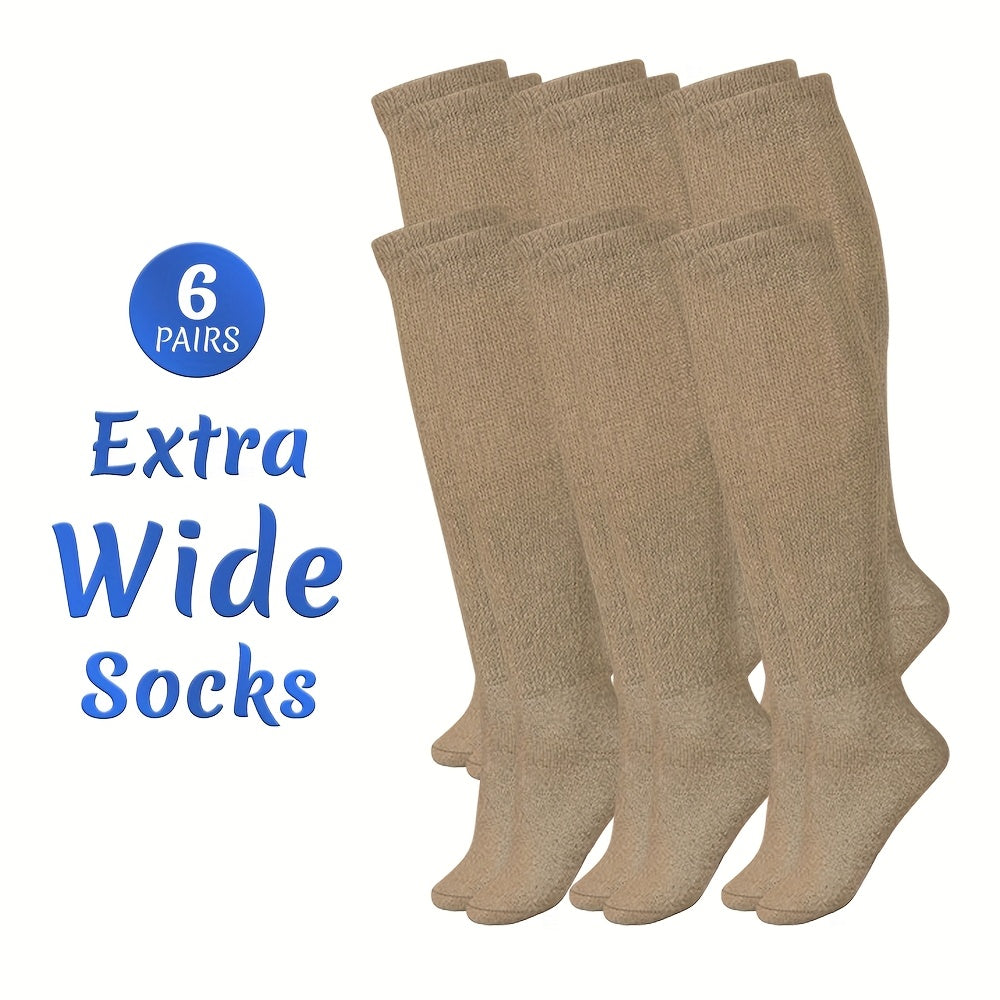 Extra Wide Socks for Swollen Feet 6 Pairs Stretch to 30 Inch Non-Binding Seamless Loose Fit Neuropathy Bariatric Edema Socks for Men Women Plus Size Seniors Multi Color