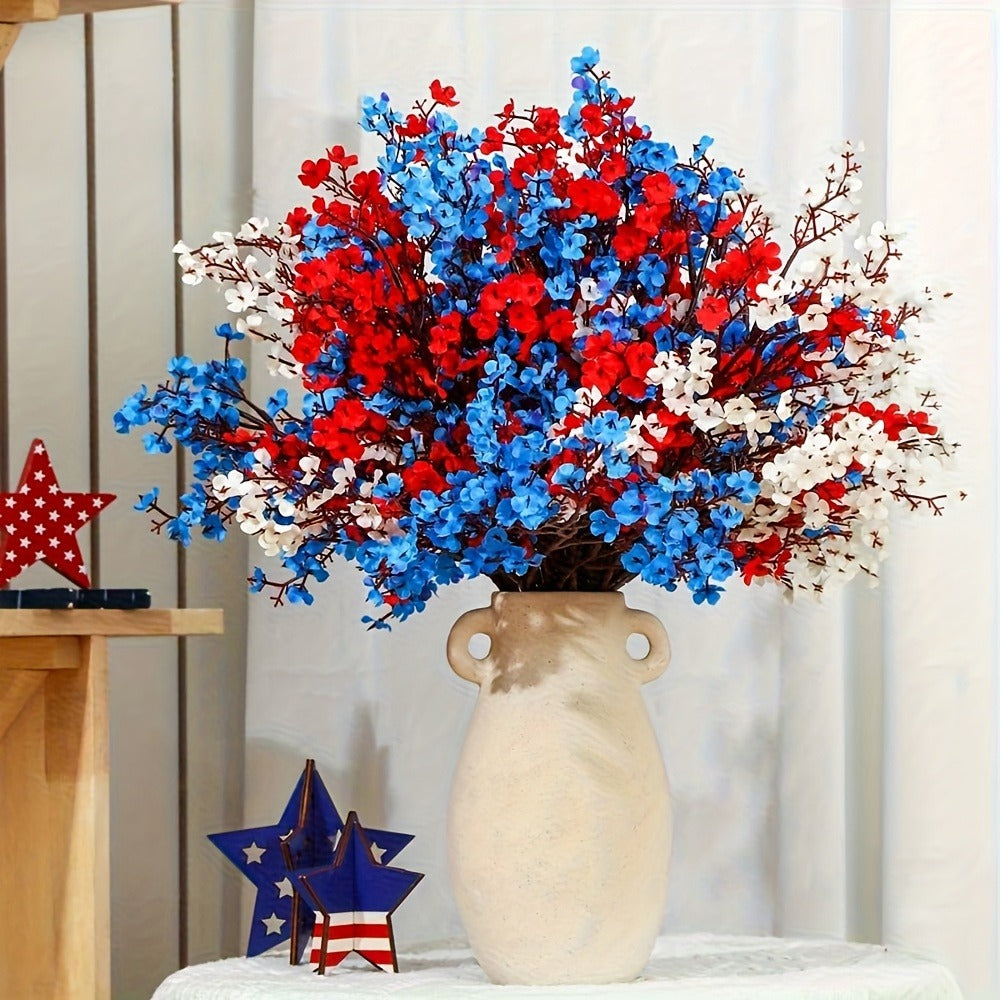 4th of July Artificial Flowers 15pcs Patriotic Red White Blue Fake Flower Arrangements Independence Day Home Decor Table Centerpiece Indoor Outdoor Maintenance Free Holiday Decoration