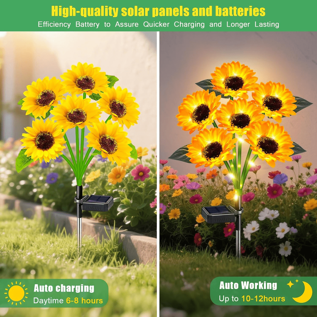 Sunflower Solar Lights Outdoor Garden Decor IP65 Waterproof - 15-Head Solar Powered Sunflower Stake Lights for Garden Flower Bed Pathway Terrace Yard, Decorative Solar Garden Lights Gift for Mom Grandma
