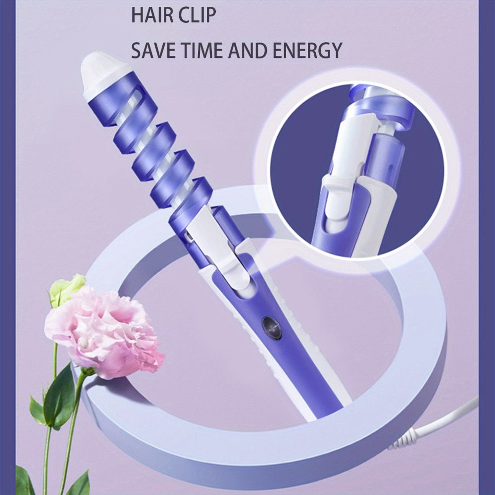 Automatic Spiral Curling Iron 360¡ã Electric Hair Curler - Auto Rotating Curl Wand, Lightweight & Portable, Easy to Use, Includes 2 Clips & 1 Comb, Gift for Women, Pink, Purple, Blue