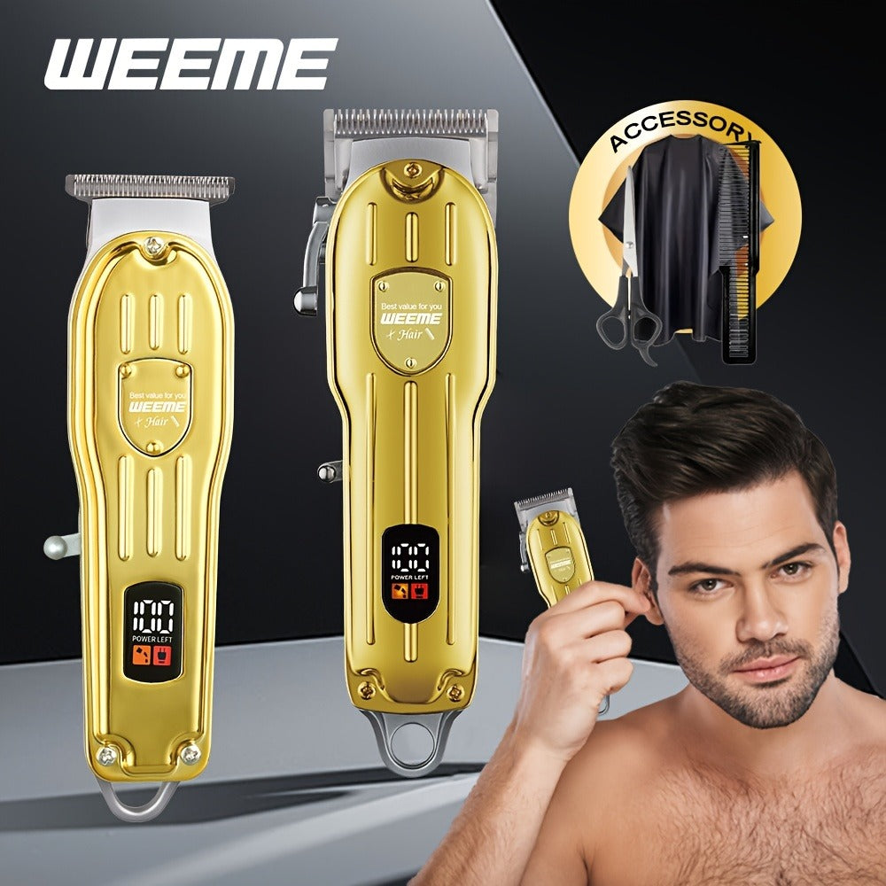 Hair Clipper & Beard Trimmer Combo Set - WEEME 2-in-1 Cordless Rechargeable Electric Hair Cutting Kit for Men, Professional Grooming Set with Trimmer, Father's Day Gift for Men, Golden & Silver