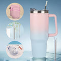 Insulated Tumbler 40 Oz with Carry Bag & Handle ¨C Stainless Steel Thermos with Straw & Spout Lid ¨C Ice Compatible Gym Water Bottle & Travel Mug ¨C Pink Blue Gradient Gift for Women & Teens