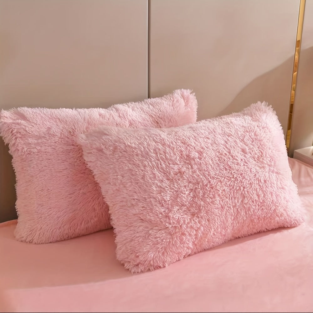 Fluffy Bedding Set 4pcs Soft Warm Plush Duvet Cover with Pillowcases Queen King - Cozy Autumn Winter Comforter Set 8 Colors
