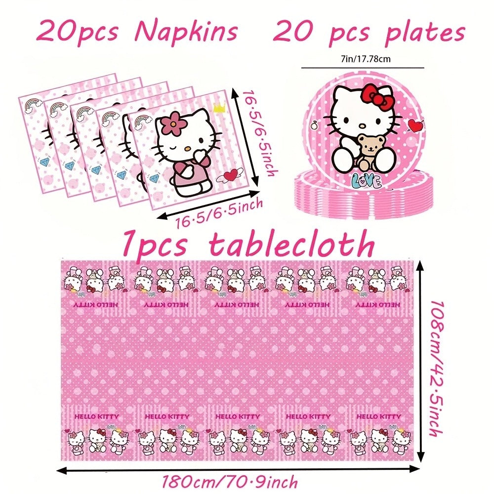 Hello Kitty Party Supplies Set 41pcs Pink Disposable Plates Napkins Tablecloth Birthday Decoration Kit