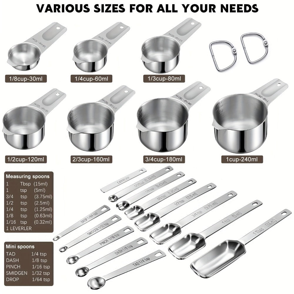 Measuring Cups and Spoons Set Stainless Steel 13-Piece 20-Piece with Leveler Dishwasher Safe Baking Measuring Set for Dry Wet Ingredients Kitchen Cooking Baking Gift