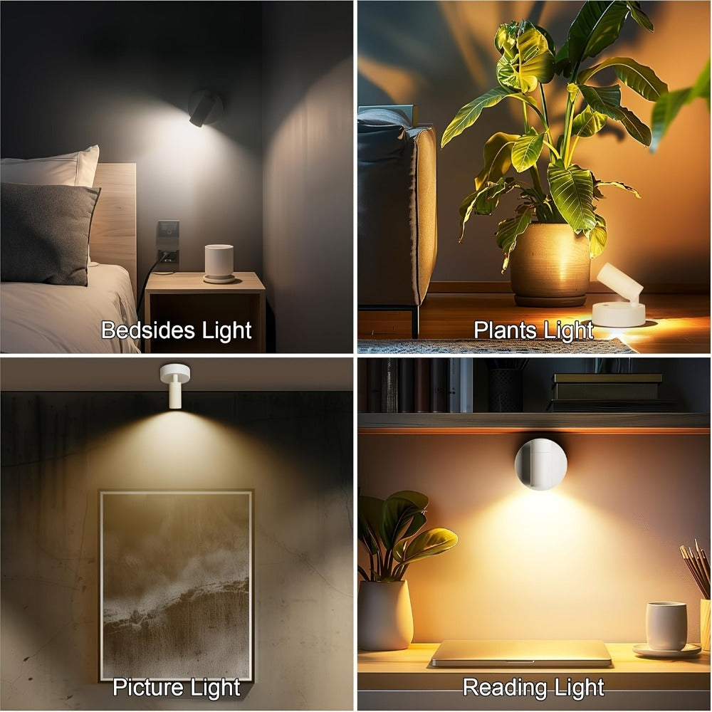 Rechargeable Indoor Spotlight LED ¨C 3-Color Dimmable with Remote & Timer, 350¡ã Adjustable, 2500mAh Battery, Magnetic Base Wall Accent Light for Pictures, Plants & Artwork (White / Black, 1 or 2 Pack)