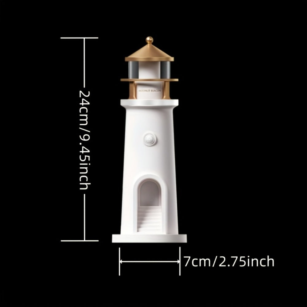 Moon Lighthouse Projector Night Light ¨C Motion Sensor LED Lamp with USB Charging, Always-On Mode, Moonlight Ocean Projection, Decorative Ambient Light & Unique Gift for Home Bedroom Decor