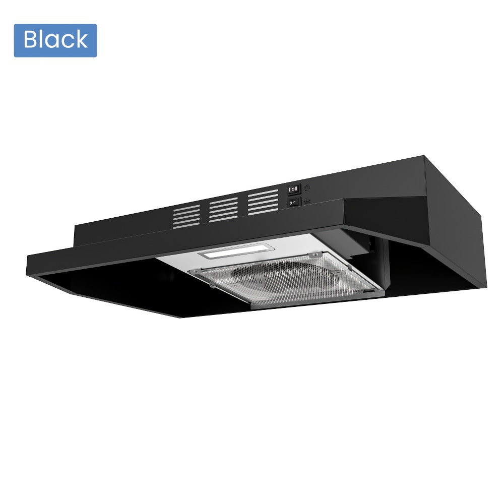 Range Hood 30 Inch Under Cabinet 350 CFM Ducted Ductless Convertible Kitchen Vent Hood with LED Light 2-Speed Exhaust Fan Stainless Steel Black White