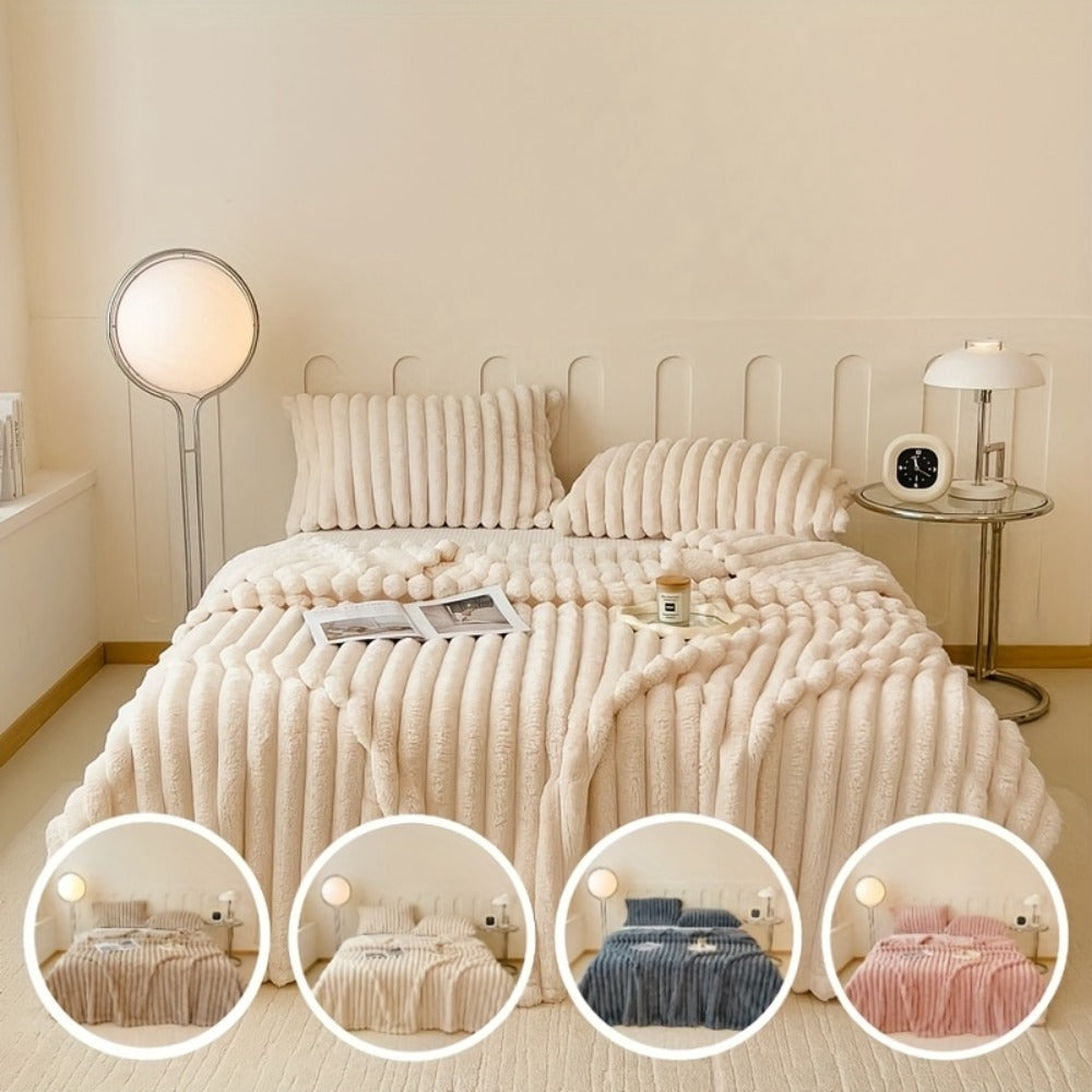 Plush Faux Fur Blanket ¨C Imitation Rabbit Fur 300-350gsm Knit Throw for Sofa, Bed & Travel, All Season, 3 Colors, 2 Sizes