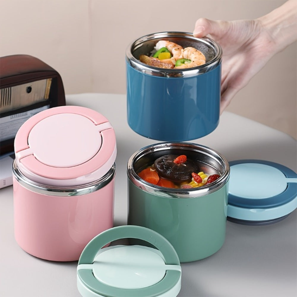 Stainless Steel Lunch Box 630ml Leakproof Stackable Thermal Bento Box with Handle 304 Steel Heat Cold Insulation Container for School Office Camping in Green Pink Blue